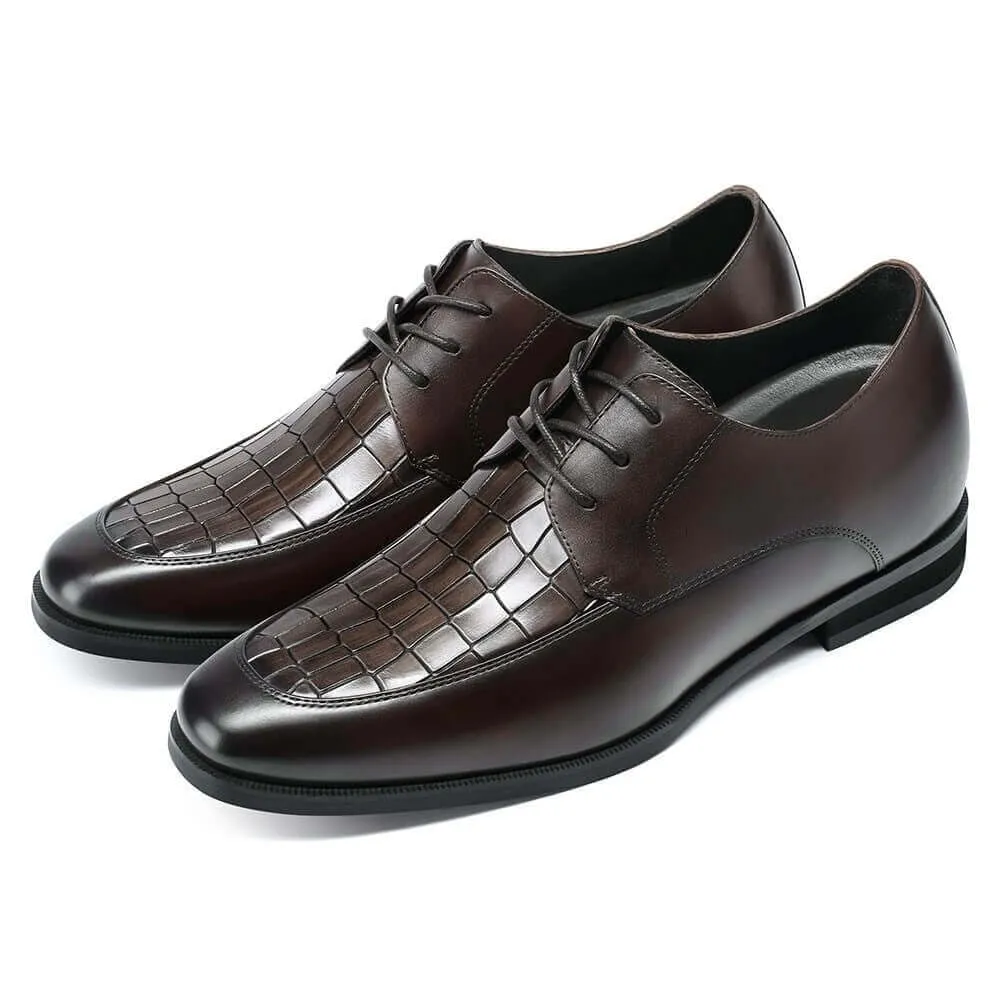 7 CM / 2.76 Inches - CMR CHAMARIPA Elevator Formal Shoes - Hidden High Heel Shoes - Brown Leather Men's Formal Shoes