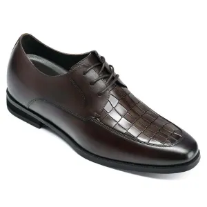 7 CM / 2.76 Inches - CMR CHAMARIPA Elevator Formal Shoes - Hidden High Heel Shoes - Brown Leather Men's Formal Shoes