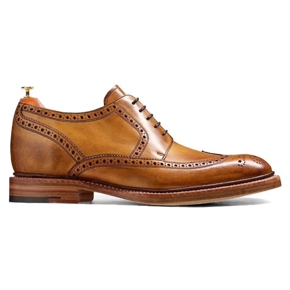 7 CM / 2.76 Inches CMR CHAMARIPA Goodyear Welted Height Increasing Dress Shoes - Brown Hand Painted Wingtip Brogue Shoes