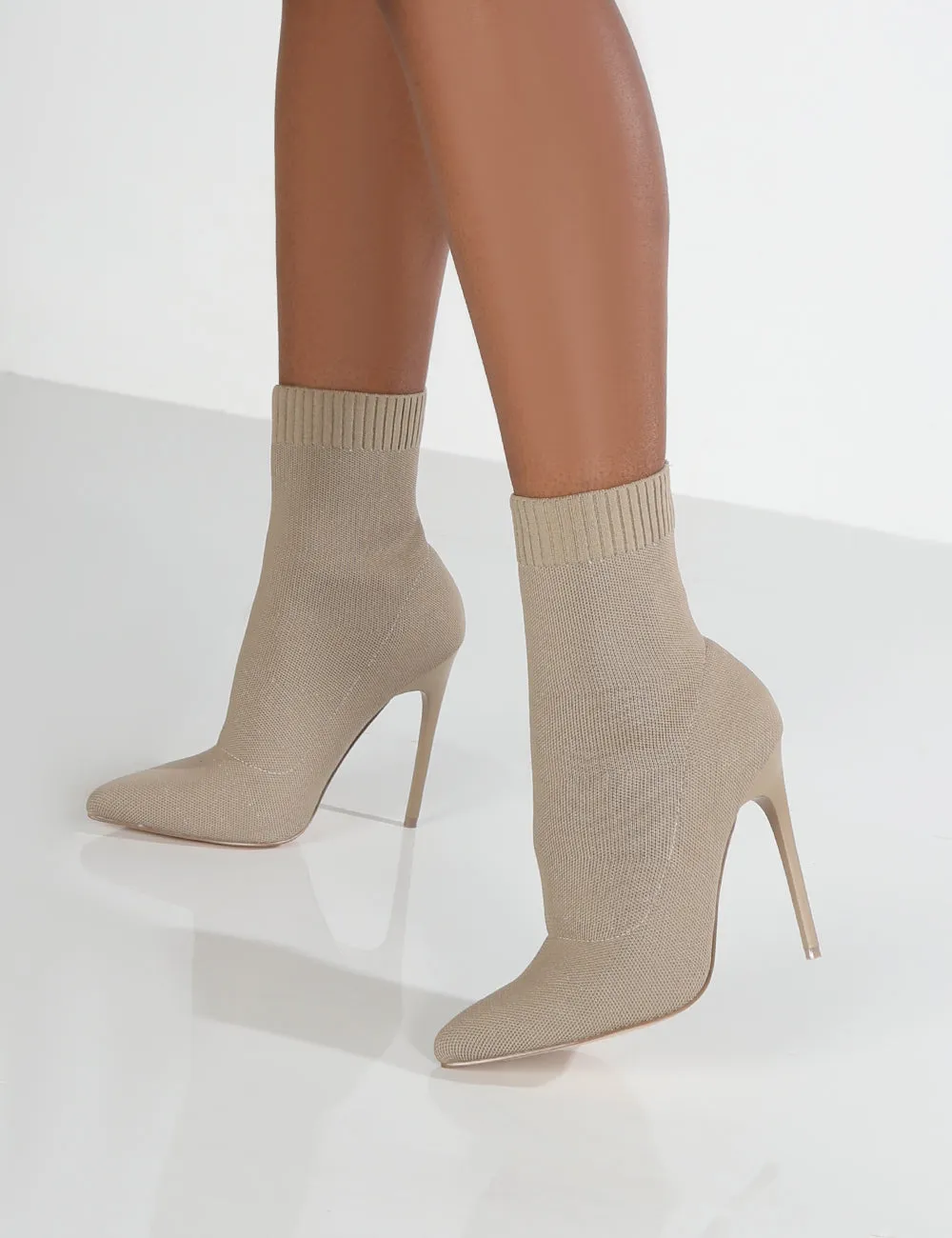 Allie Camel Pointed Sock Ankle Boots