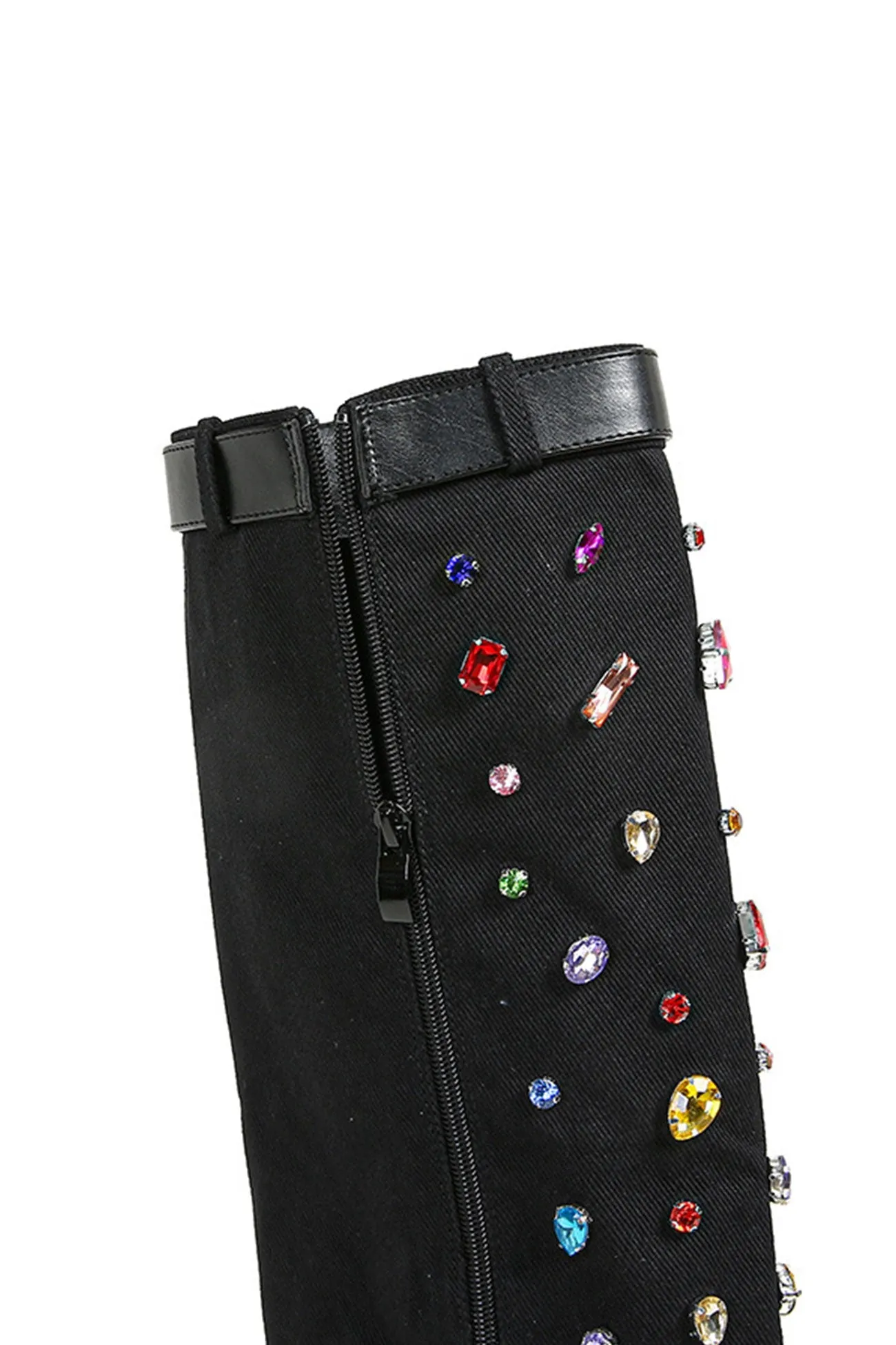 Amozae-Rhinestone Denim High Heel Pointed Toe Boots