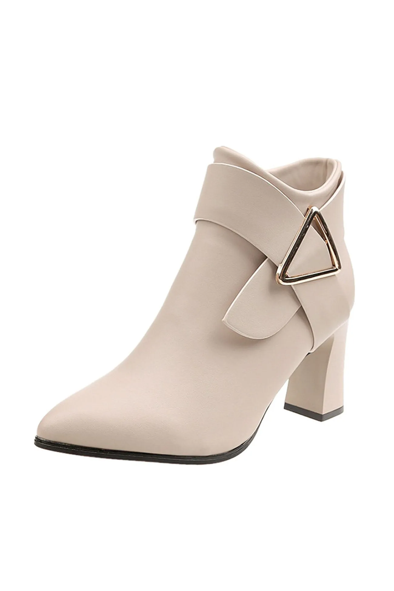 Amozae-Solid Color Pointed Toe Buckle Ankle Boots