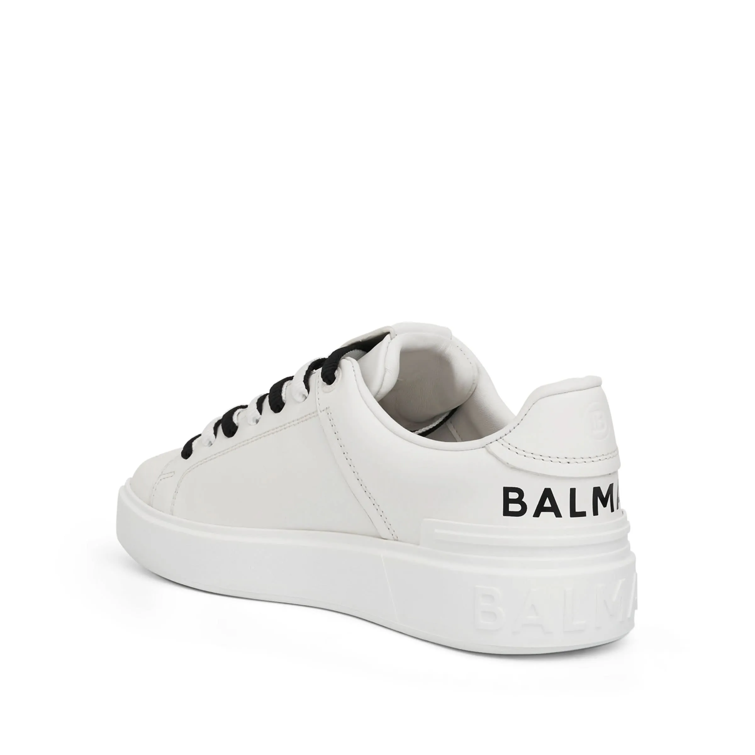 B-Court Calfskin & Logo Print Sneaker in White/Black