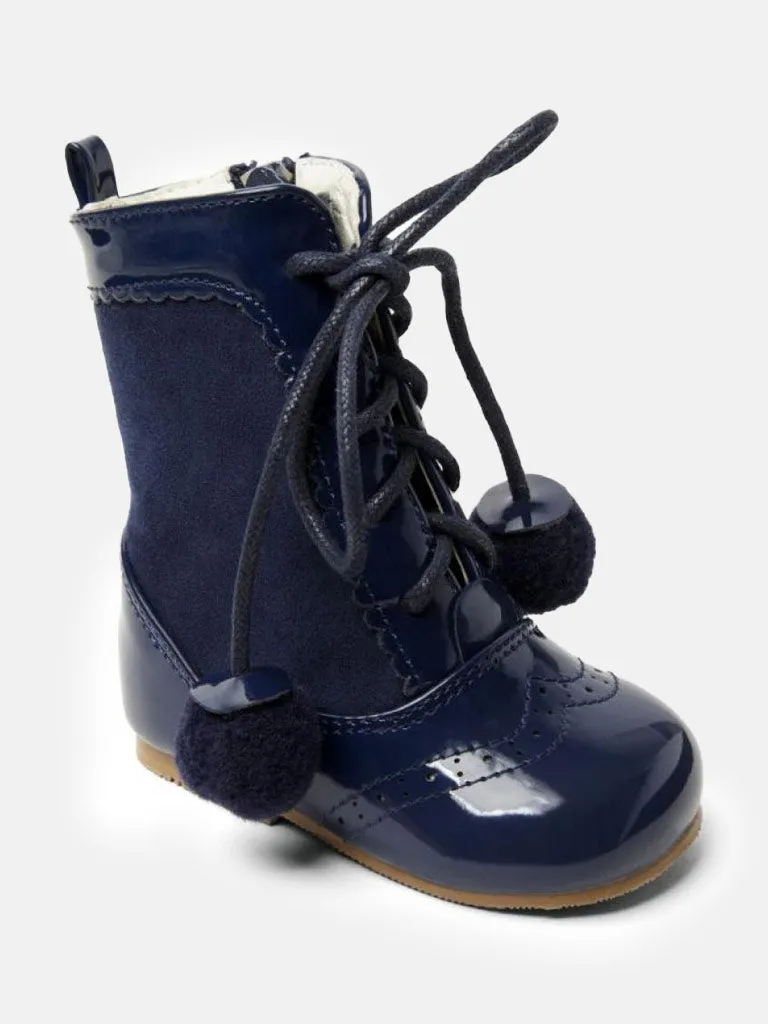 Baby Girl Sienna Zip Up Pom-pom Boots - Navy Blue