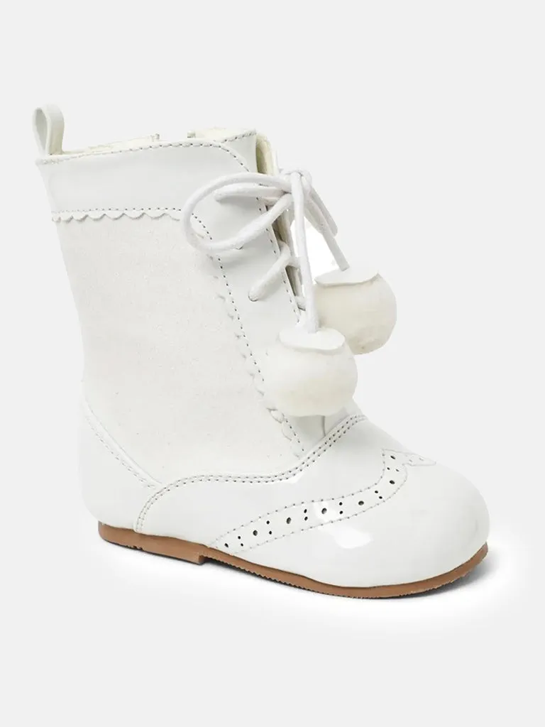 Baby Girl Sienna Zip Up Pom-pom Boots - White