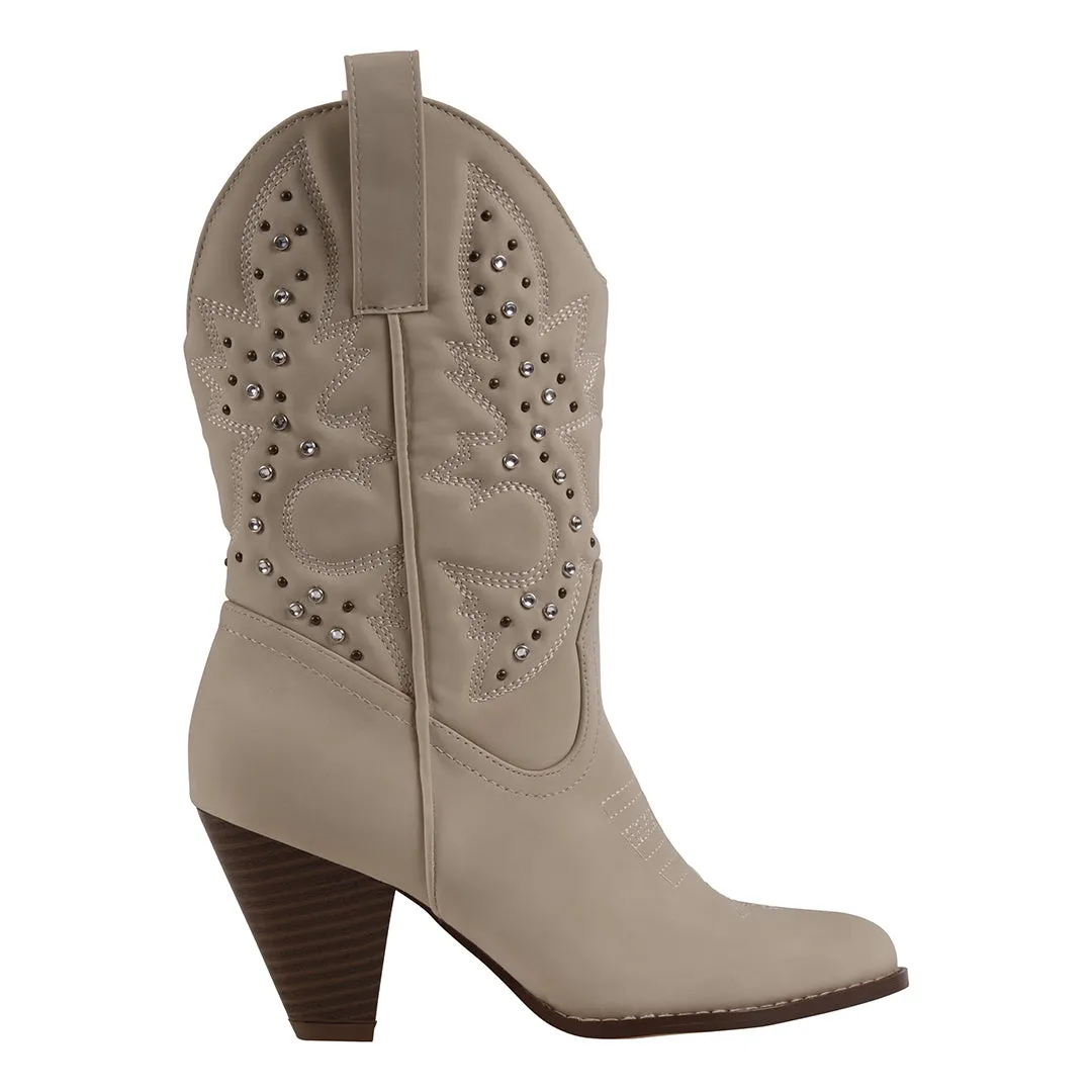 Beth Beige Pointed Toe Booties