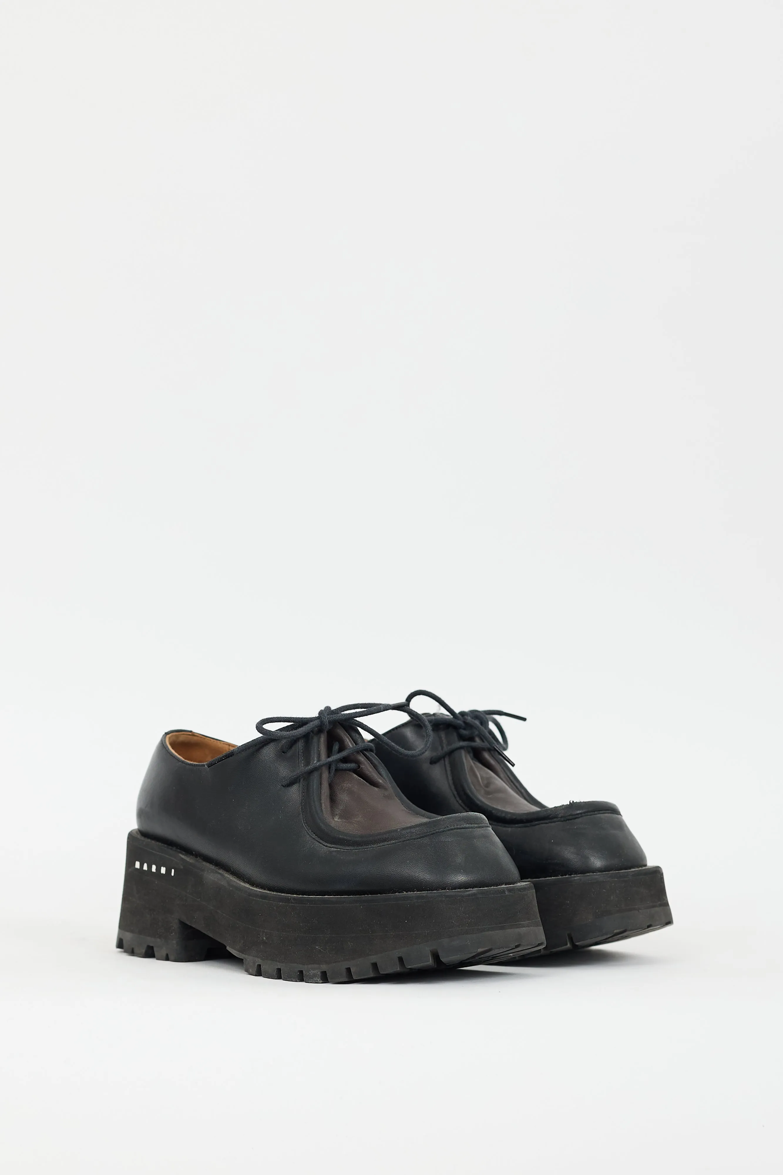 Black & Brown Leather Lace-Up Platform Shoe