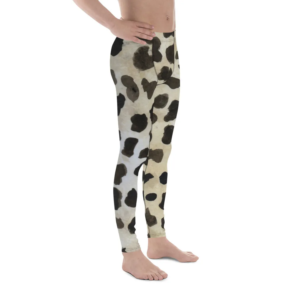 Brown Cow Meggings, Cow Animal Print Cow Print Men's Leggings Run Tights -Made in USA/EU