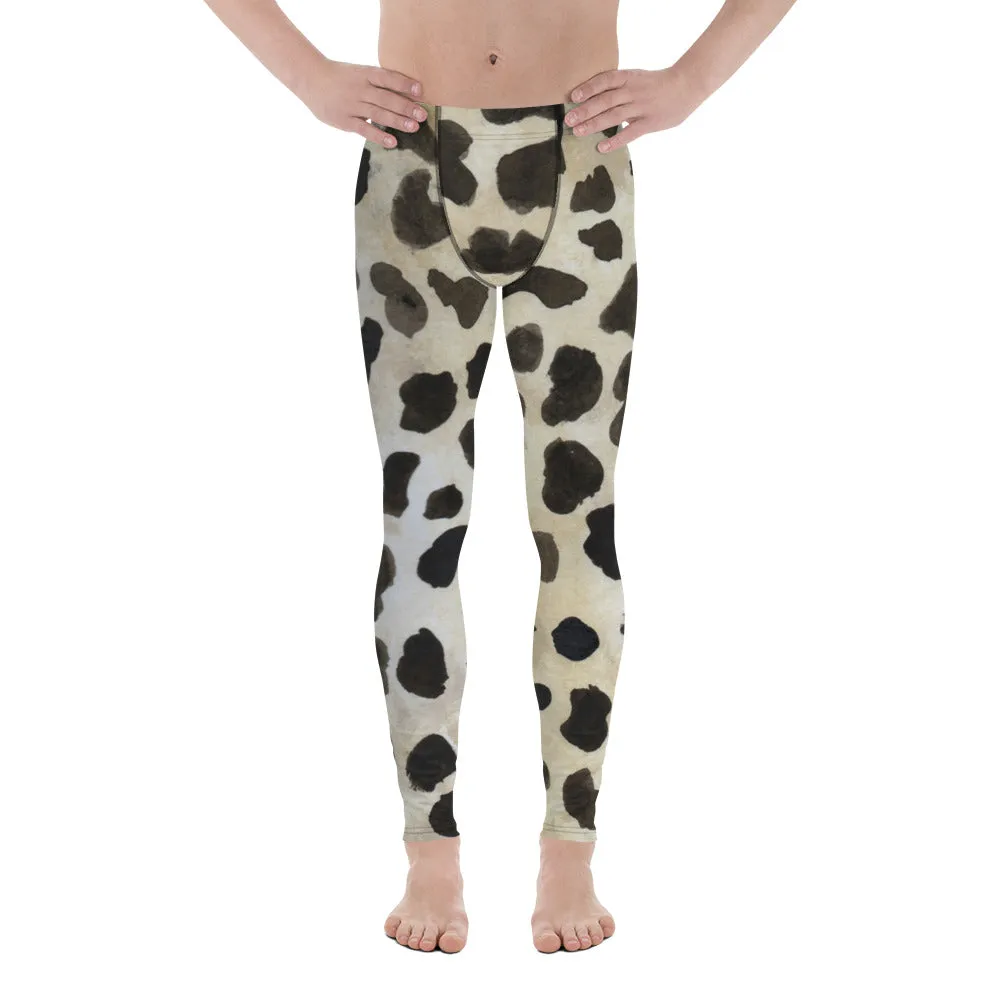 Brown Cow Meggings, Cow Animal Print Cow Print Men's Leggings Run Tights -Made in USA/EU