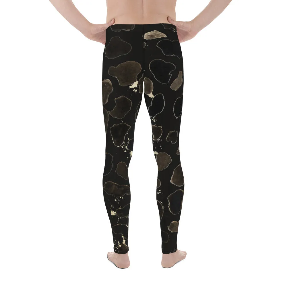 Brown Cow Print Meggings, Animal Print Men's Fashion Sexy Leggings -Made in USA/EU