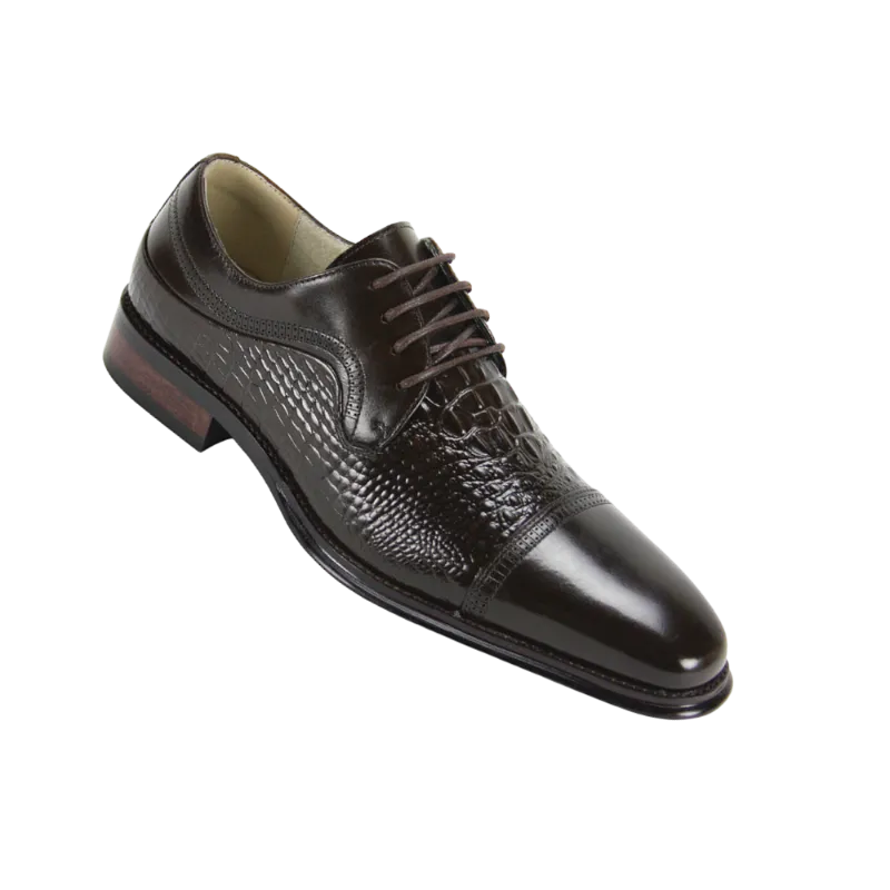 Brown Lace Up Men's Leather Dress Shoe - Alligator Accent Panel