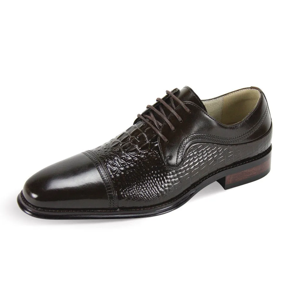 Brown Lace Up Men's Leather Dress Shoe - Alligator Accent Panel