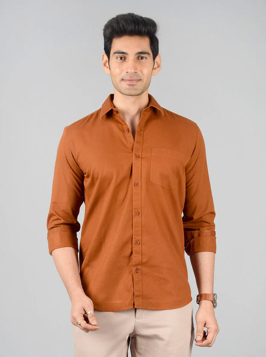 Brown Solid Slim Fit Casual Shirt | Greenfibre