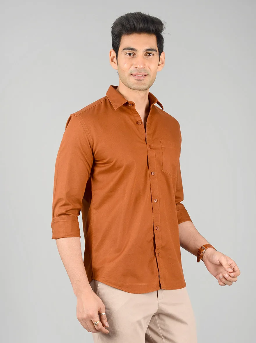 Brown Solid Slim Fit Casual Shirt | Greenfibre