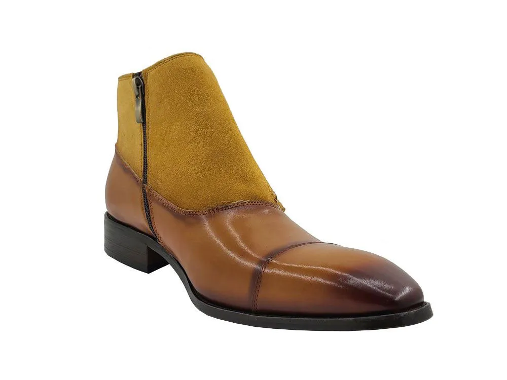 Burnished Calfskin & Suede Slip-On Chukka Boot Cognac