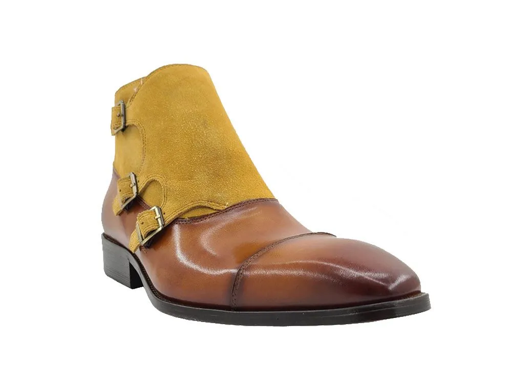 Burnished Calfskin & Suede Slip-On Chukka Boot Cognac