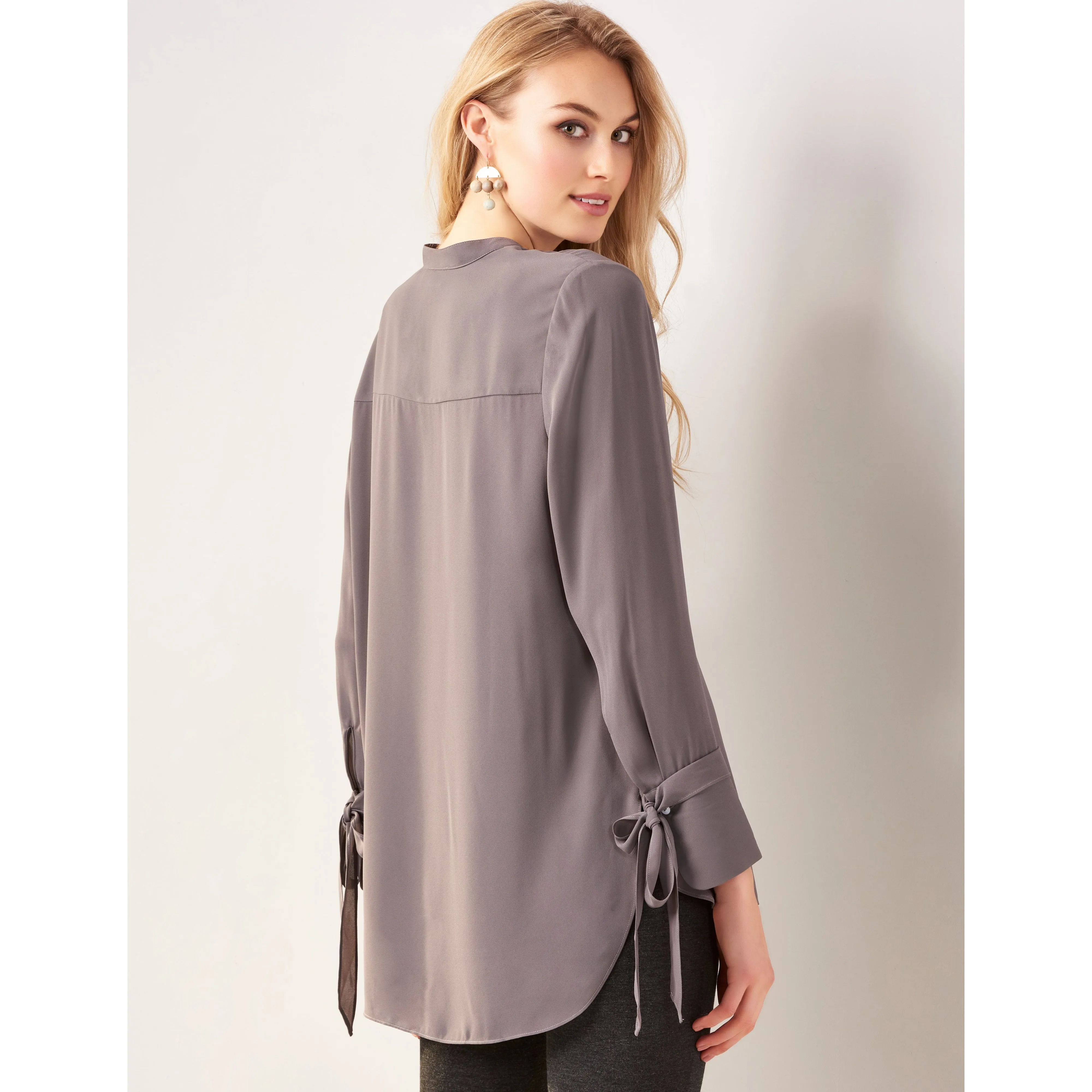 Charlie Paige Tie Sleeve Long Blouse