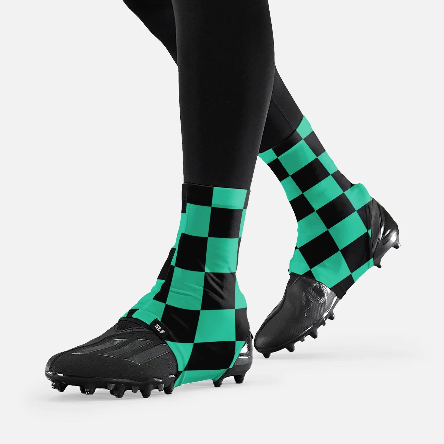 Checkered Teal Black Spats / Cleat Covers