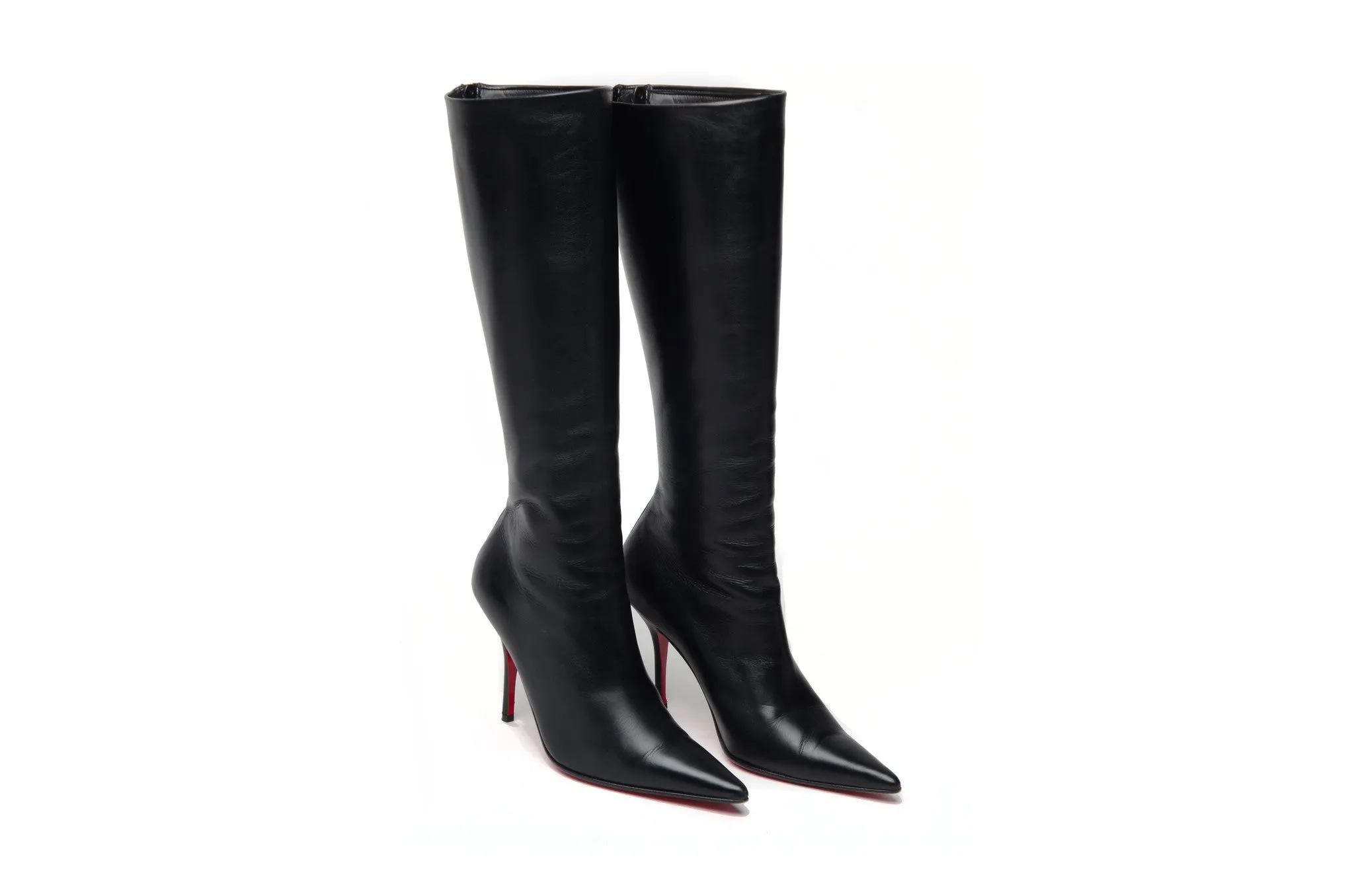 Christian Louboutin - Black Pointed Toe Knee High Boots - IT 38 1/2