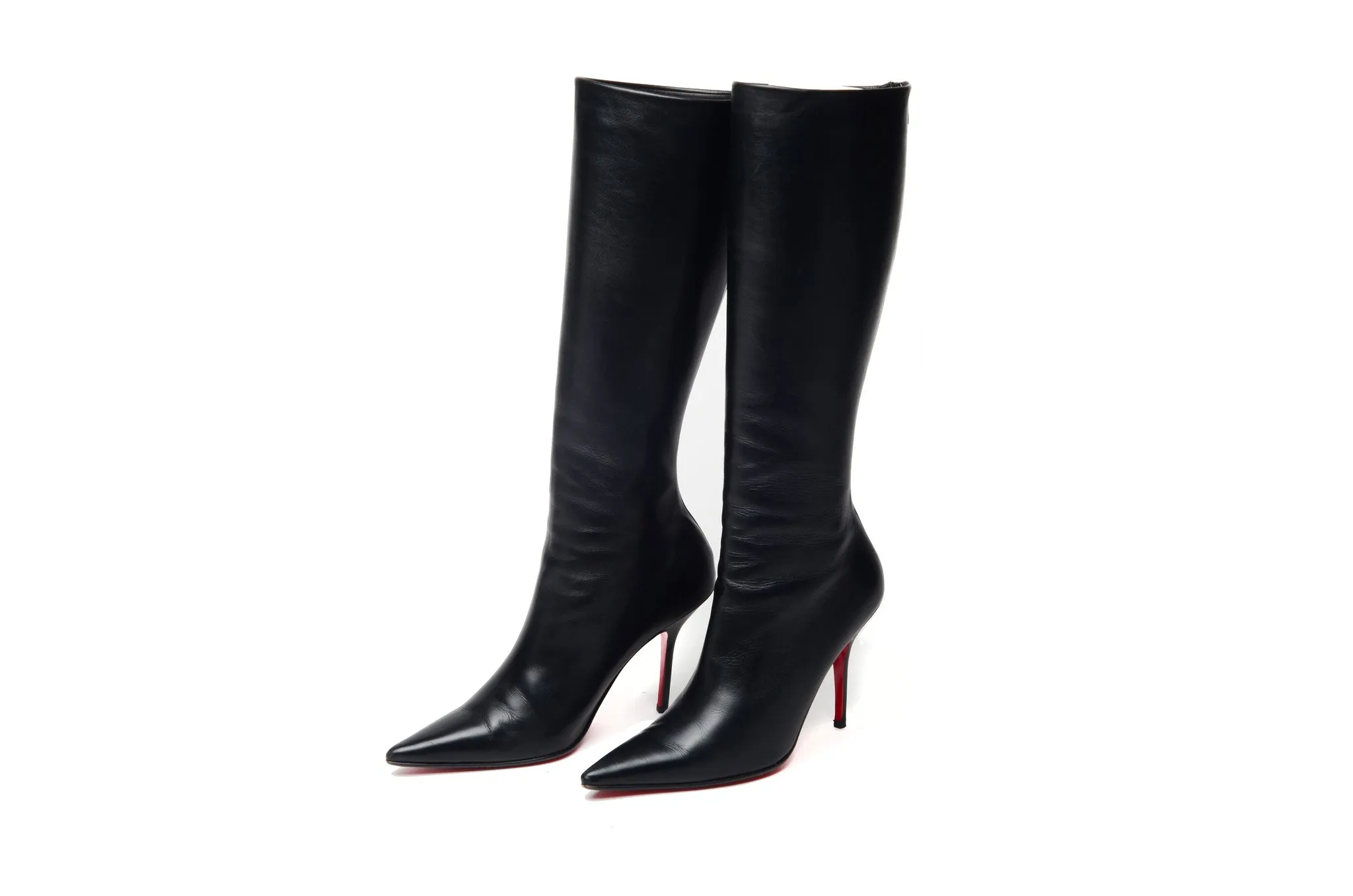 Christian Louboutin - Black Pointed Toe Knee High Boots - IT 38 1/2