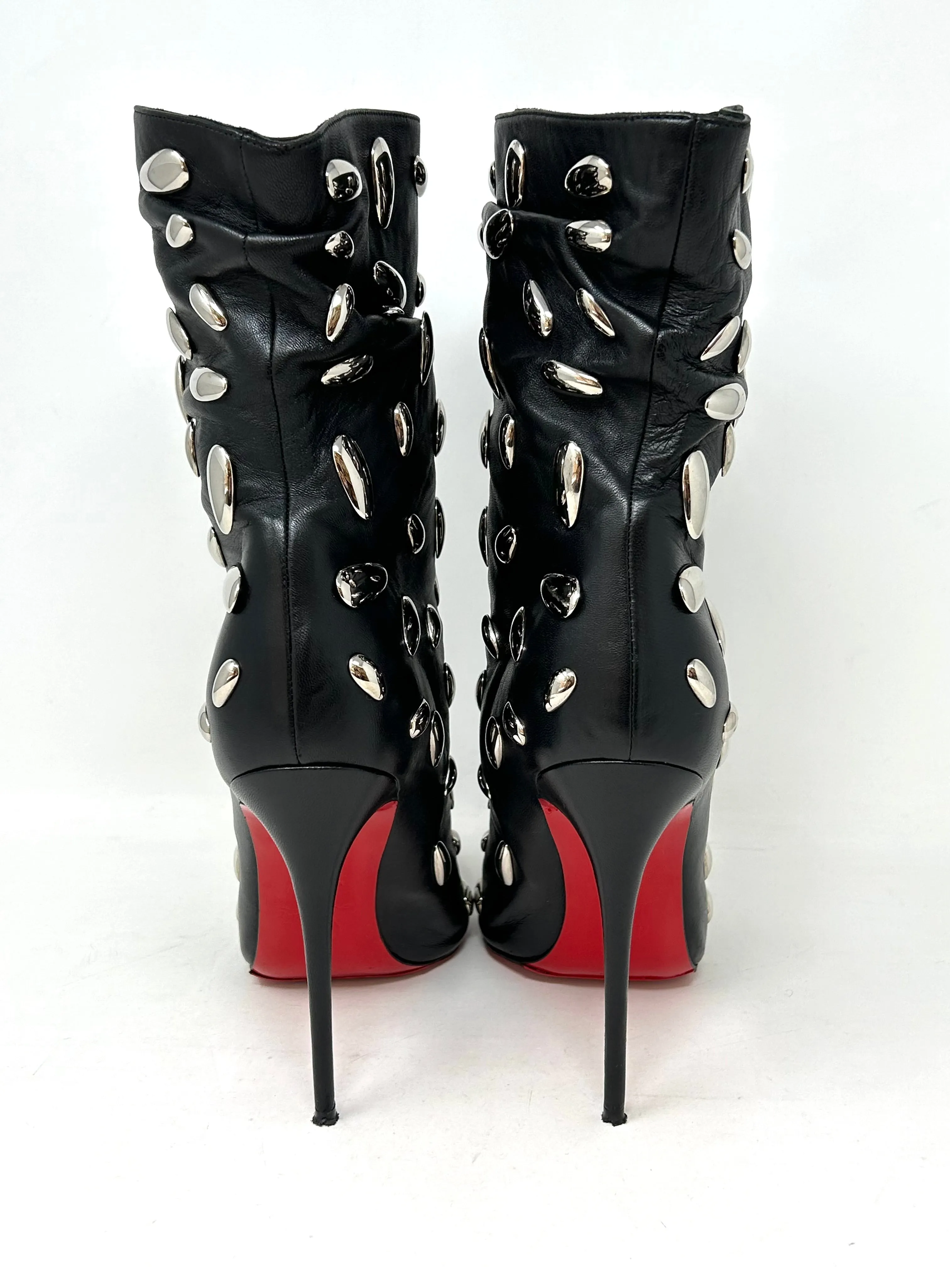 Christian Louboutin Nail Bootie 120 Black Leather Studded Heel Boots 38.5 UK 5.5