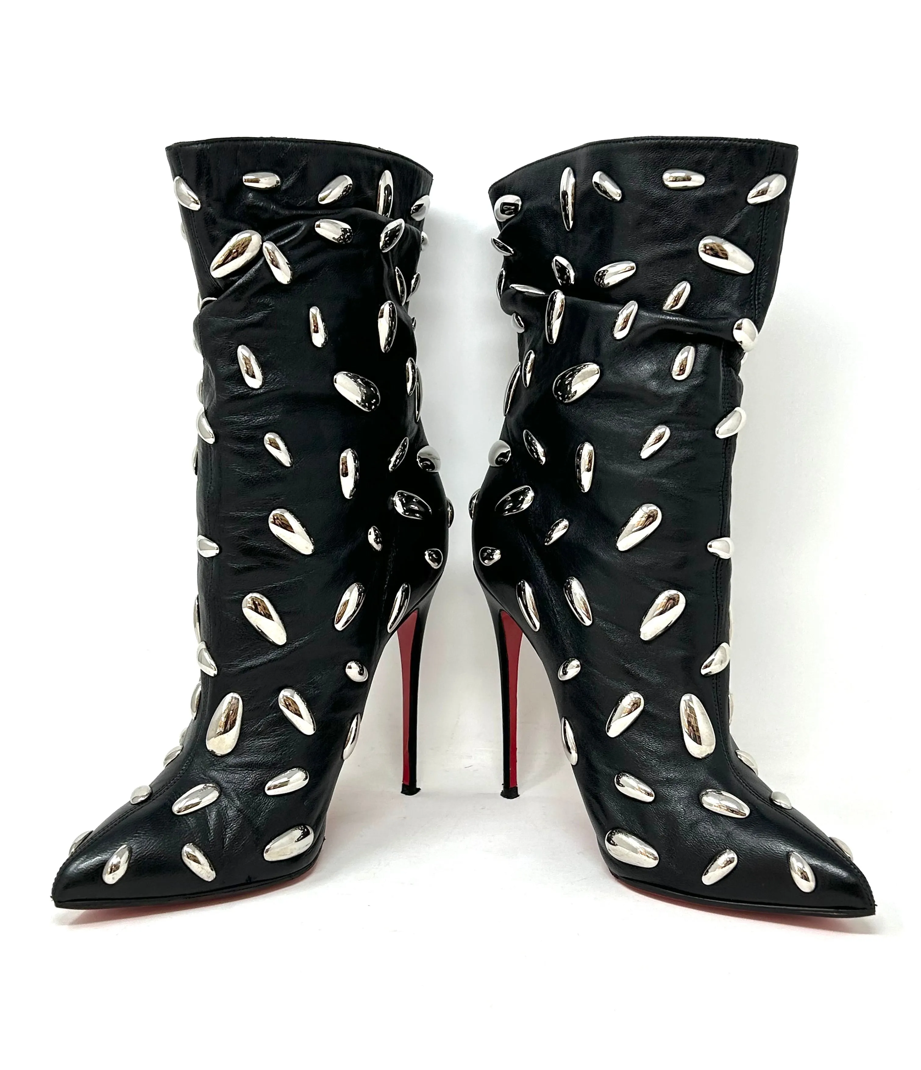 Christian Louboutin Nail Bootie 120 Black Leather Studded Heel Boots 38.5 UK 5.5