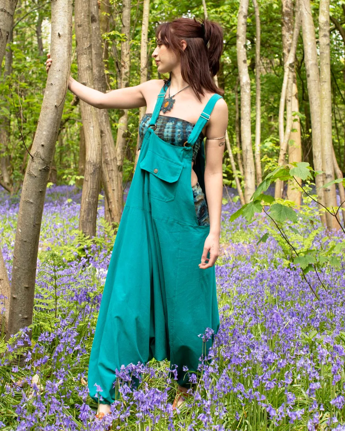 Cotton Harem Dungarees Turquoise