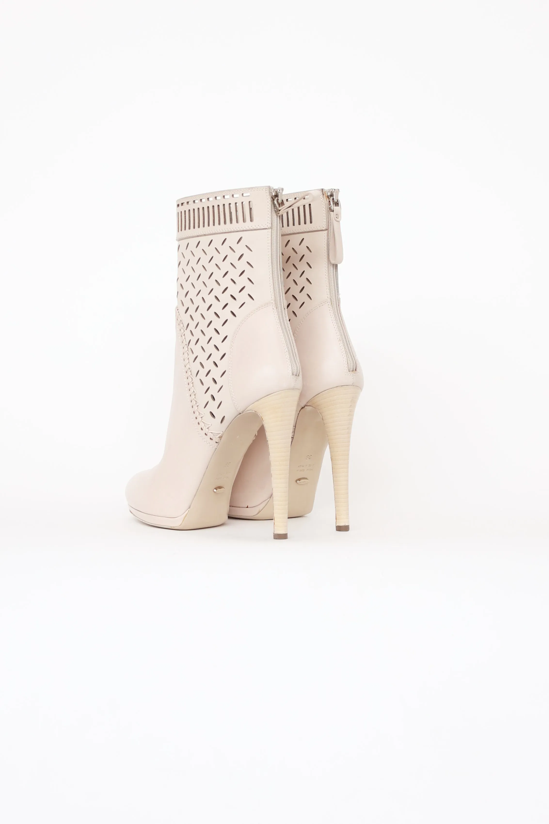 Cream Leather High Heel Boot