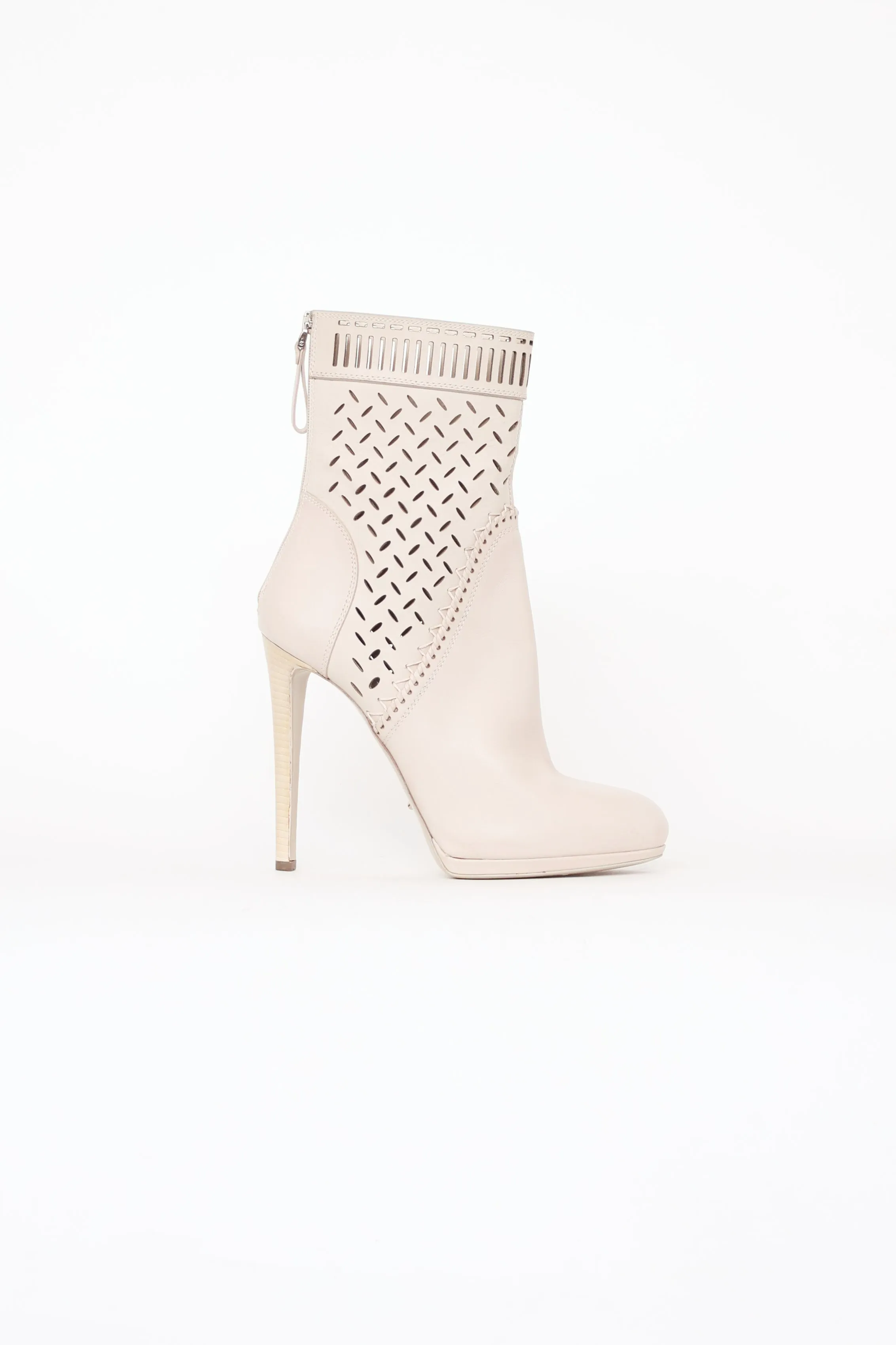 Cream Leather High Heel Boot