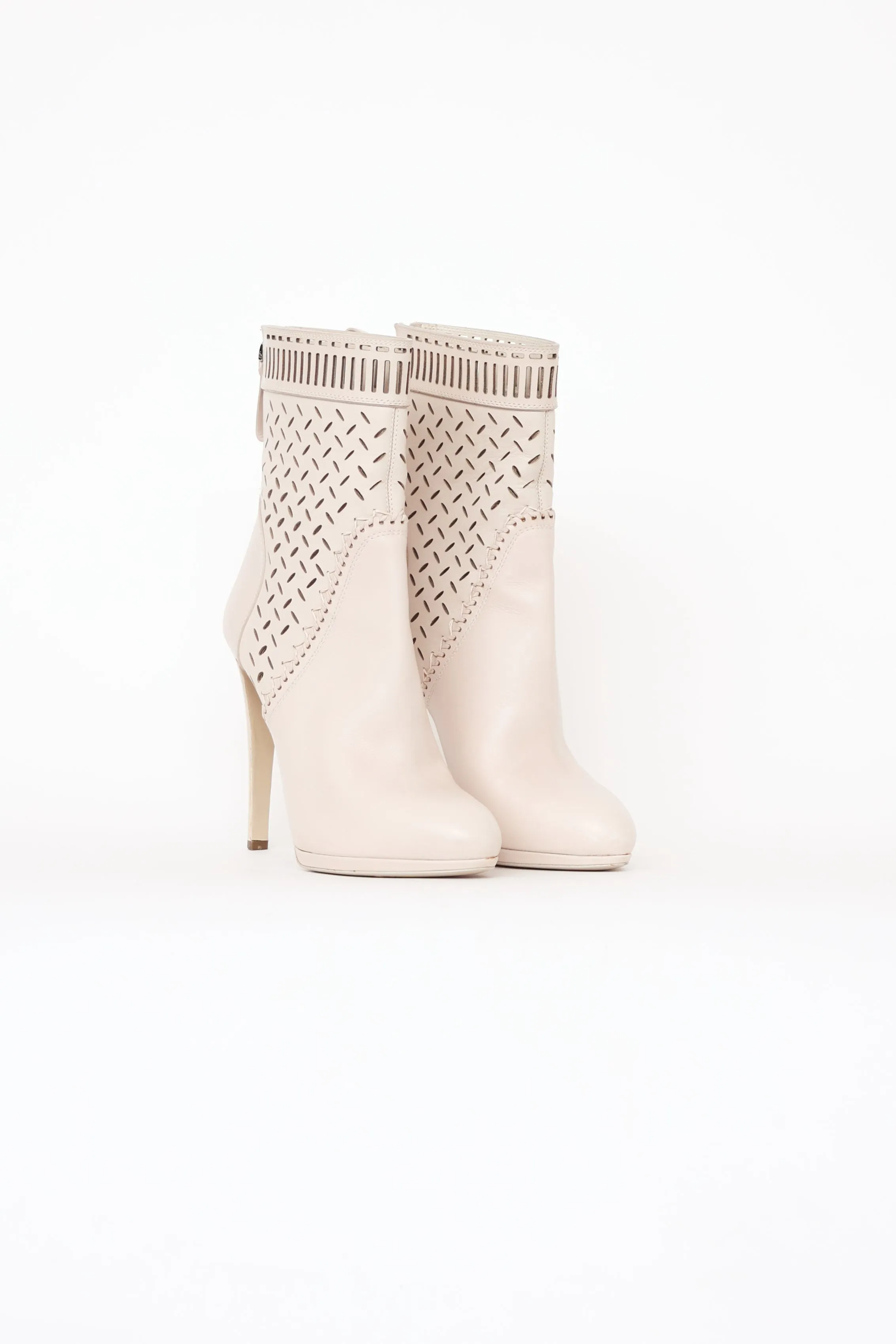 Cream Leather High Heel Boot