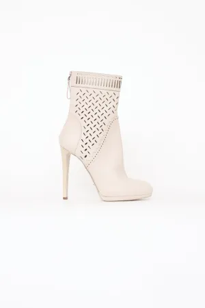 Cream Leather High Heel Boot