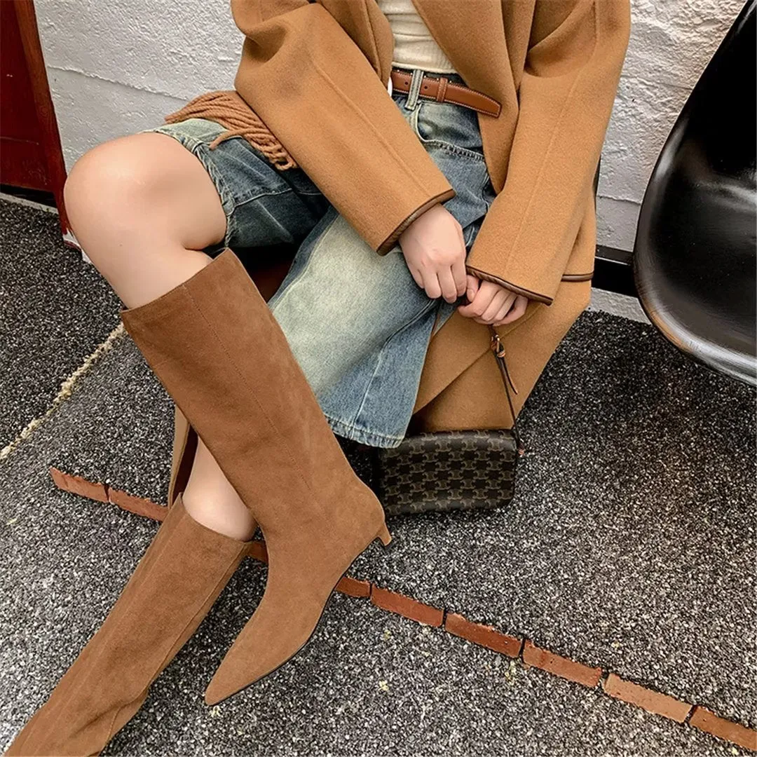 CrocVelvet Suede Pointed Toe Boots