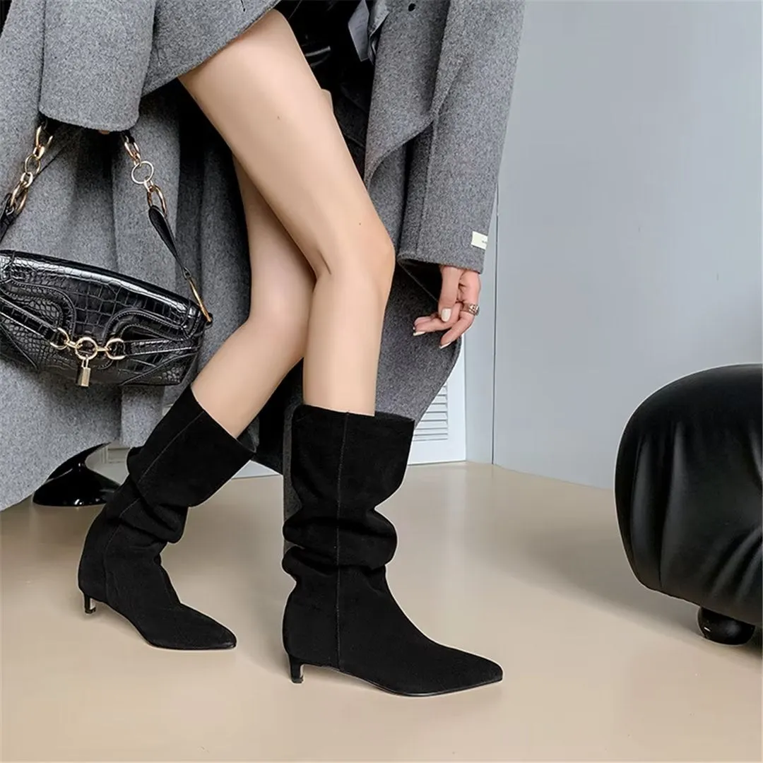 CrocVelvet Suede Pointed Toe Boots