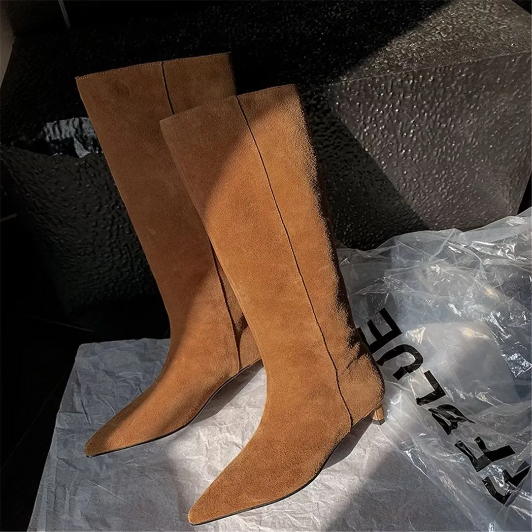 CrocVelvet Suede Pointed Toe Boots