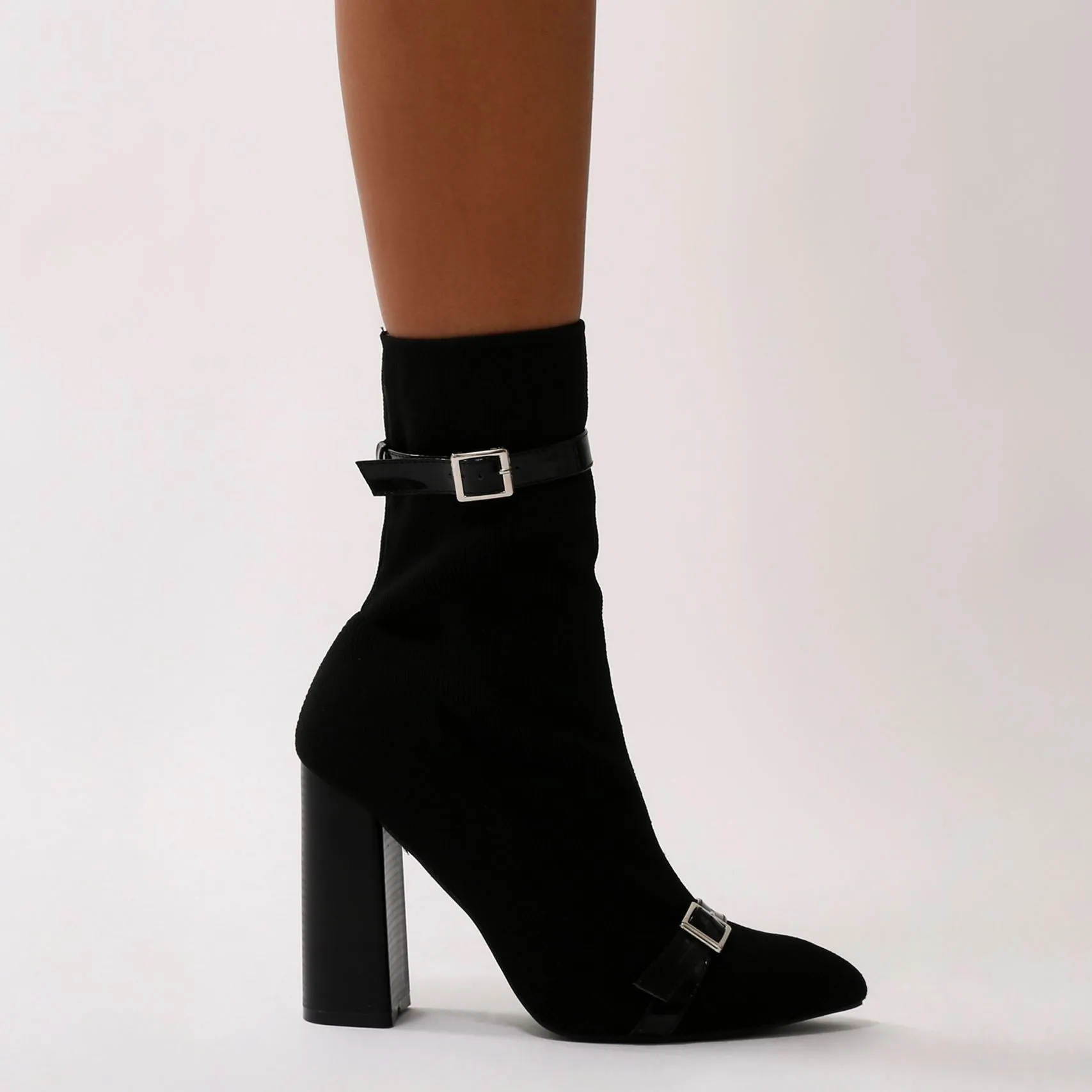 Daniella Buckle Sock Boots in Black