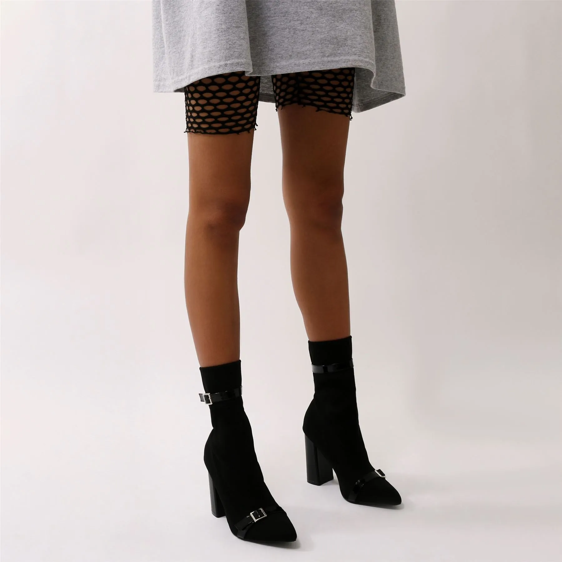 Daniella Buckle Sock Boots in Black