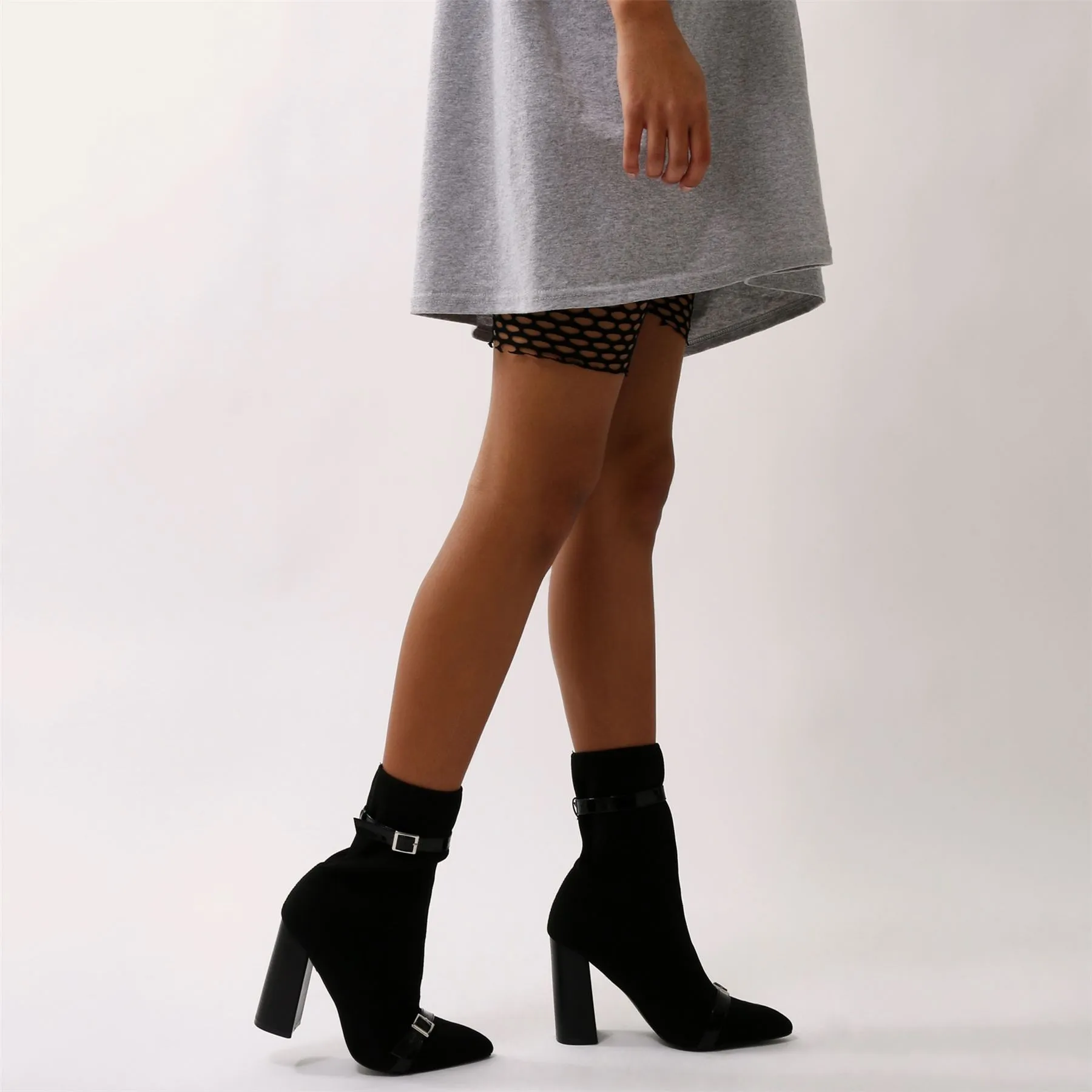 Daniella Buckle Sock Boots in Black