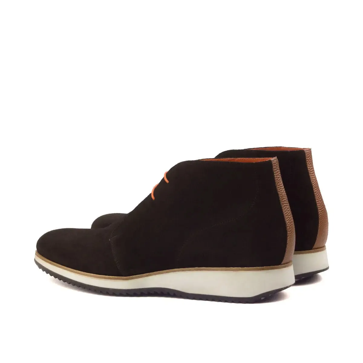 DapperFam Vivace in Dark Brown / Cognac Men's Lux Suede & Italian Pebble Grain Leather Chukka