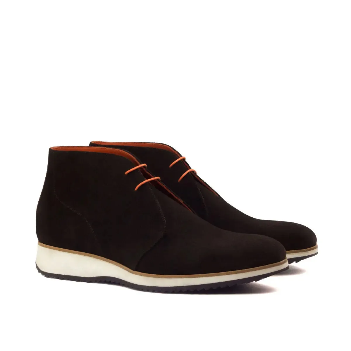 DapperFam Vivace in Dark Brown / Cognac Men's Lux Suede & Italian Pebble Grain Leather Chukka