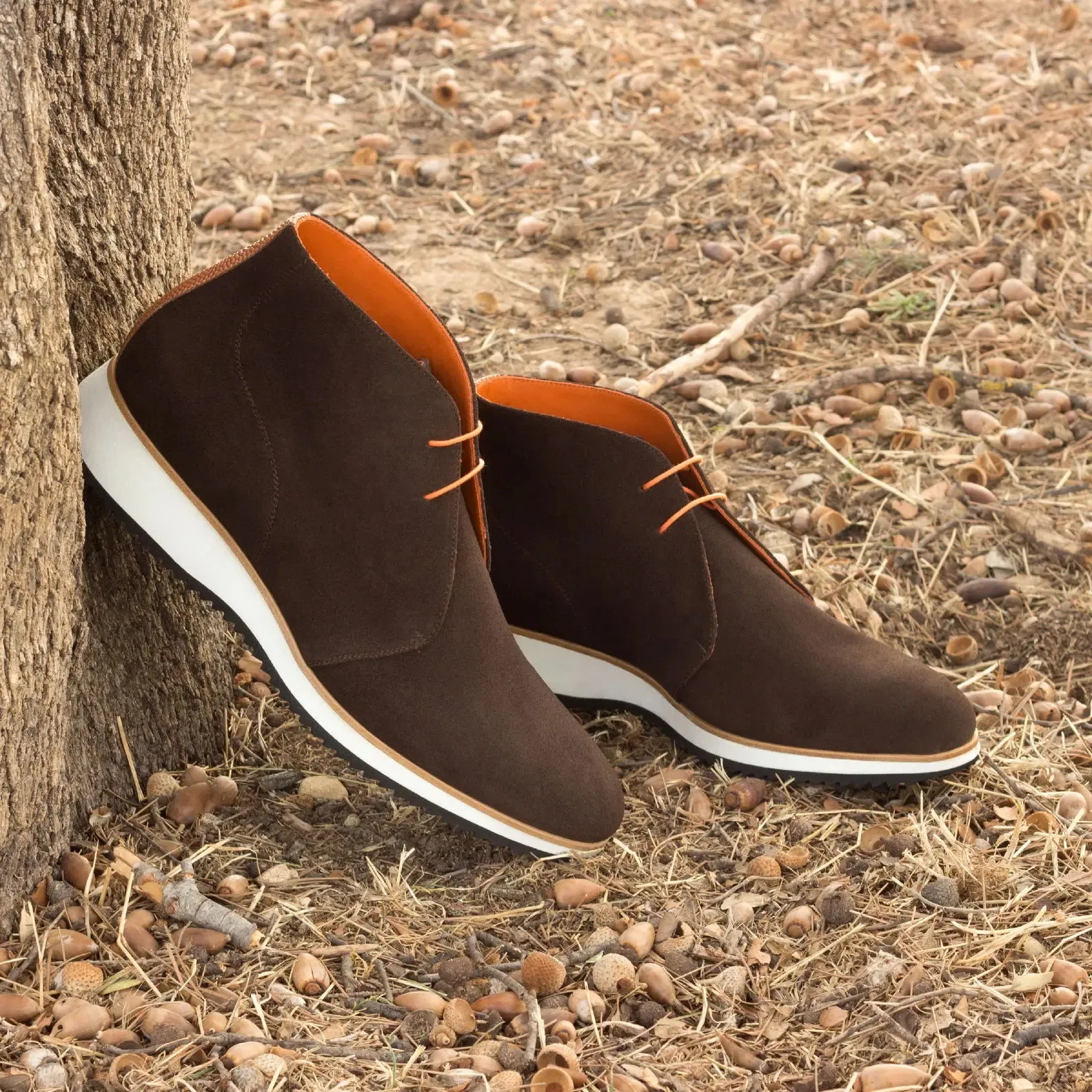 DapperFam Vivace in Dark Brown / Cognac Men's Lux Suede & Italian Pebble Grain Leather Chukka