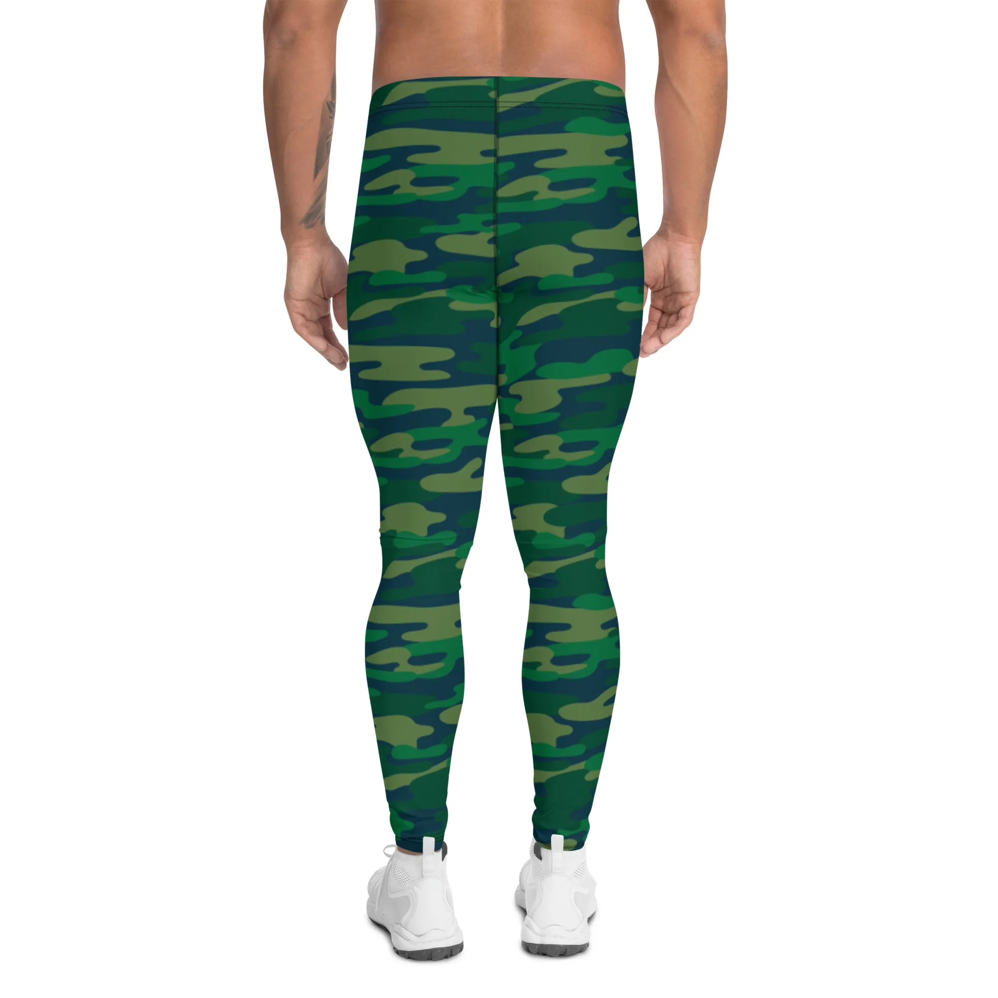 Dark Green Camouflaged Best Meggings, Army Camouflage Premium Quality Meggings Running Tights-Made in USA/EU/MX