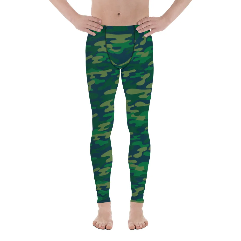 Dark Green Camouflaged Best Meggings, Army Camouflage Premium Quality Meggings Running Tights-Made in USA/EU/MX