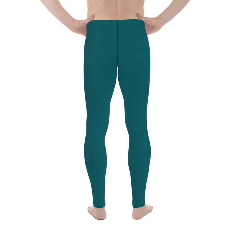 Dark Teal Blue Meggings, Solid Color Compression Tights Men's Leggings-Made in USA/EU