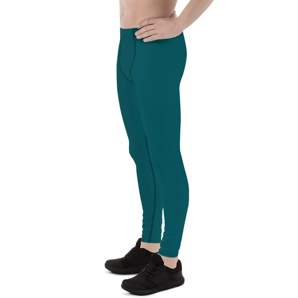 Dark Teal Blue Meggings, Solid Color Compression Tights Men's Leggings-Made in USA/EU