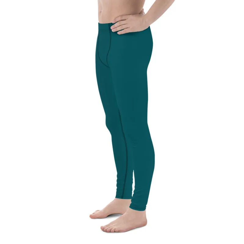 Dark Teal Blue Meggings, Solid Color Compression Tights Men's Leggings-Made in USA/EU