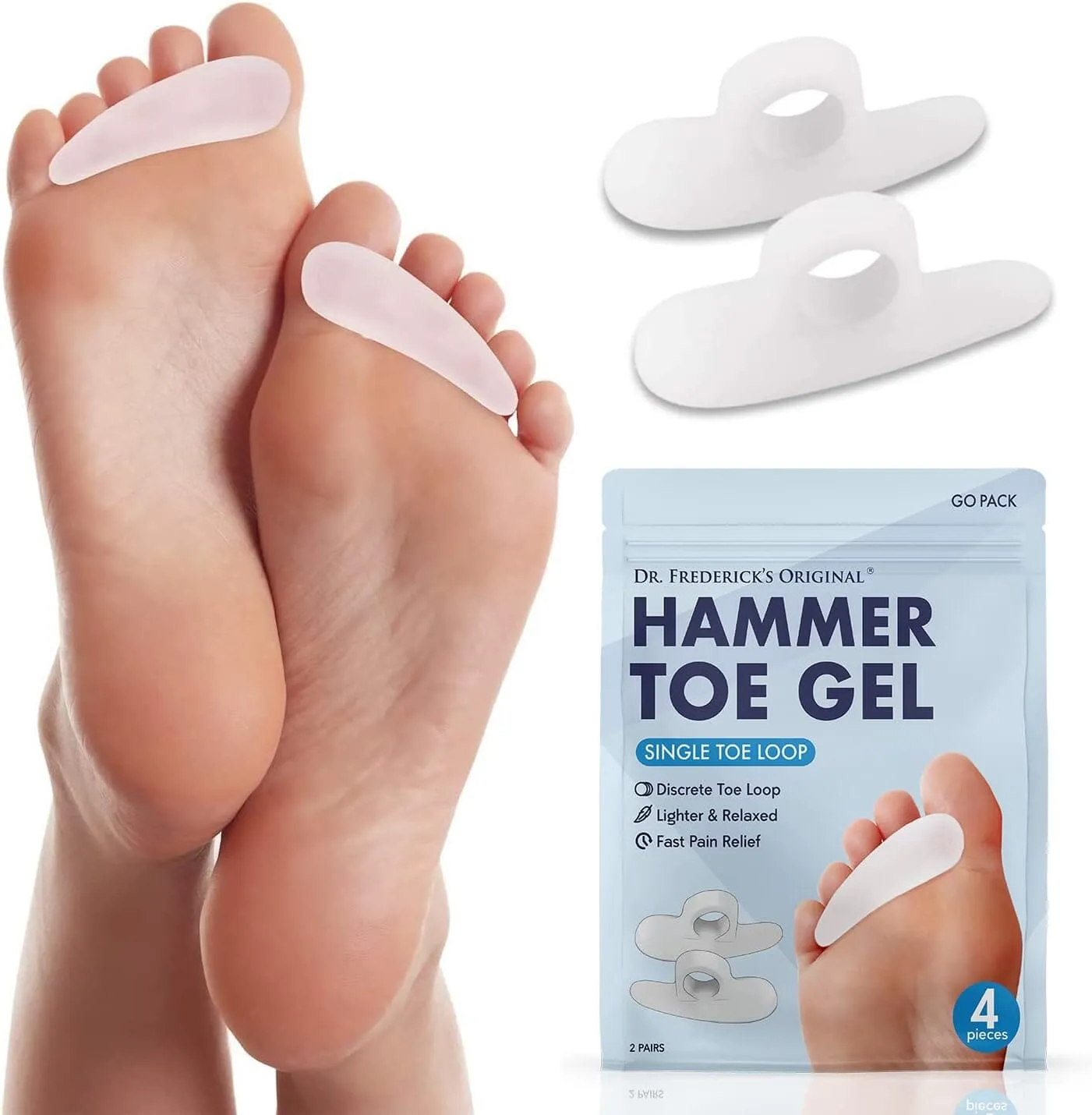 Dr. Frederick's Original Hammer Toe Gels - 4pcs - Support Crest for Women & Men - Joint Realign - Cushion, Support & Temporary Splint - Crooked, Claw, Diabetic Brace - One Loop Design