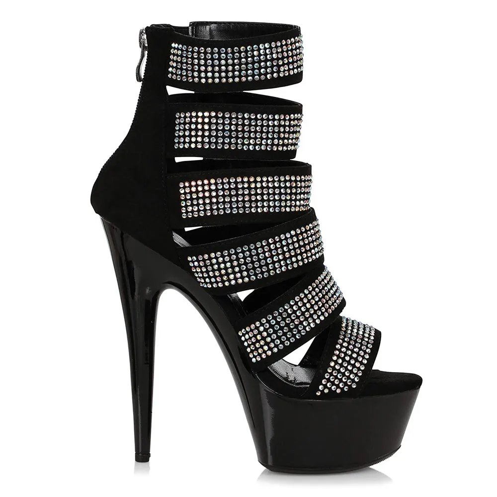 Ellie Shoes Megan 6" Stiletto Strappy Rhinestone Platform Bootie