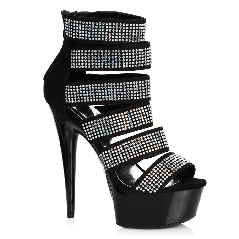 Ellie Shoes Megan 6" Stiletto Strappy Rhinestone Platform Bootie