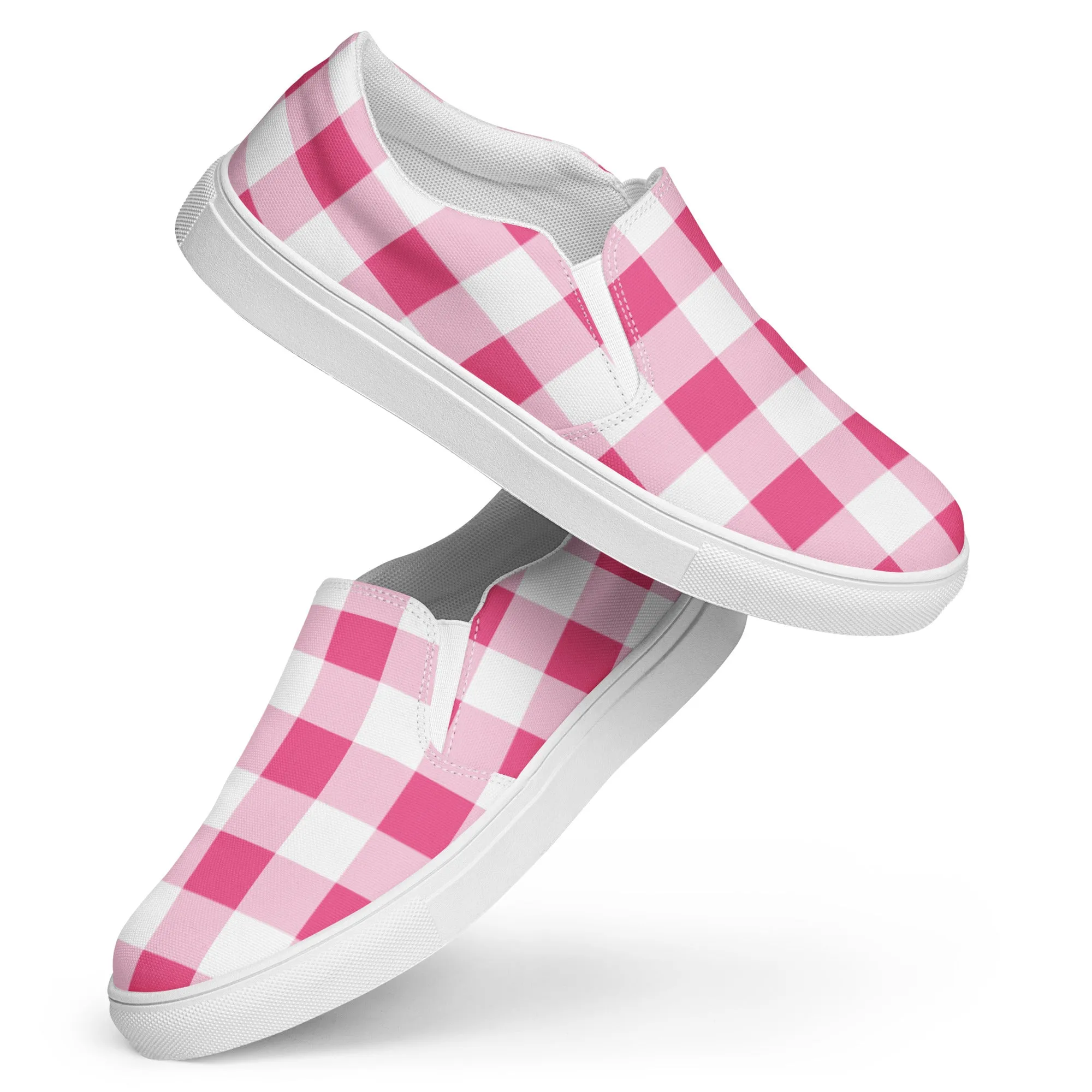 Everything Nice Pink Gingham Women’s Canvas Slip-On Flat Deck Shoes | Pinup Couture Relaxed