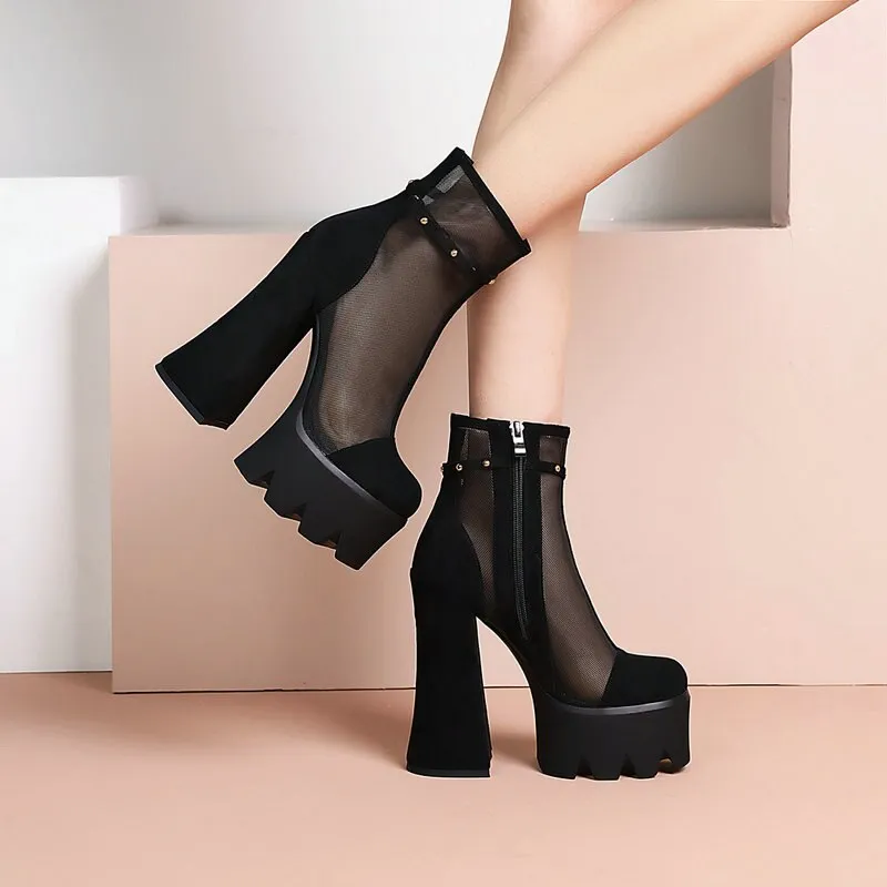 Faux Suede Platform Ankle Boots